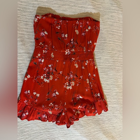 Red Floral Romper Elastic Waist - Picture 6 of 14